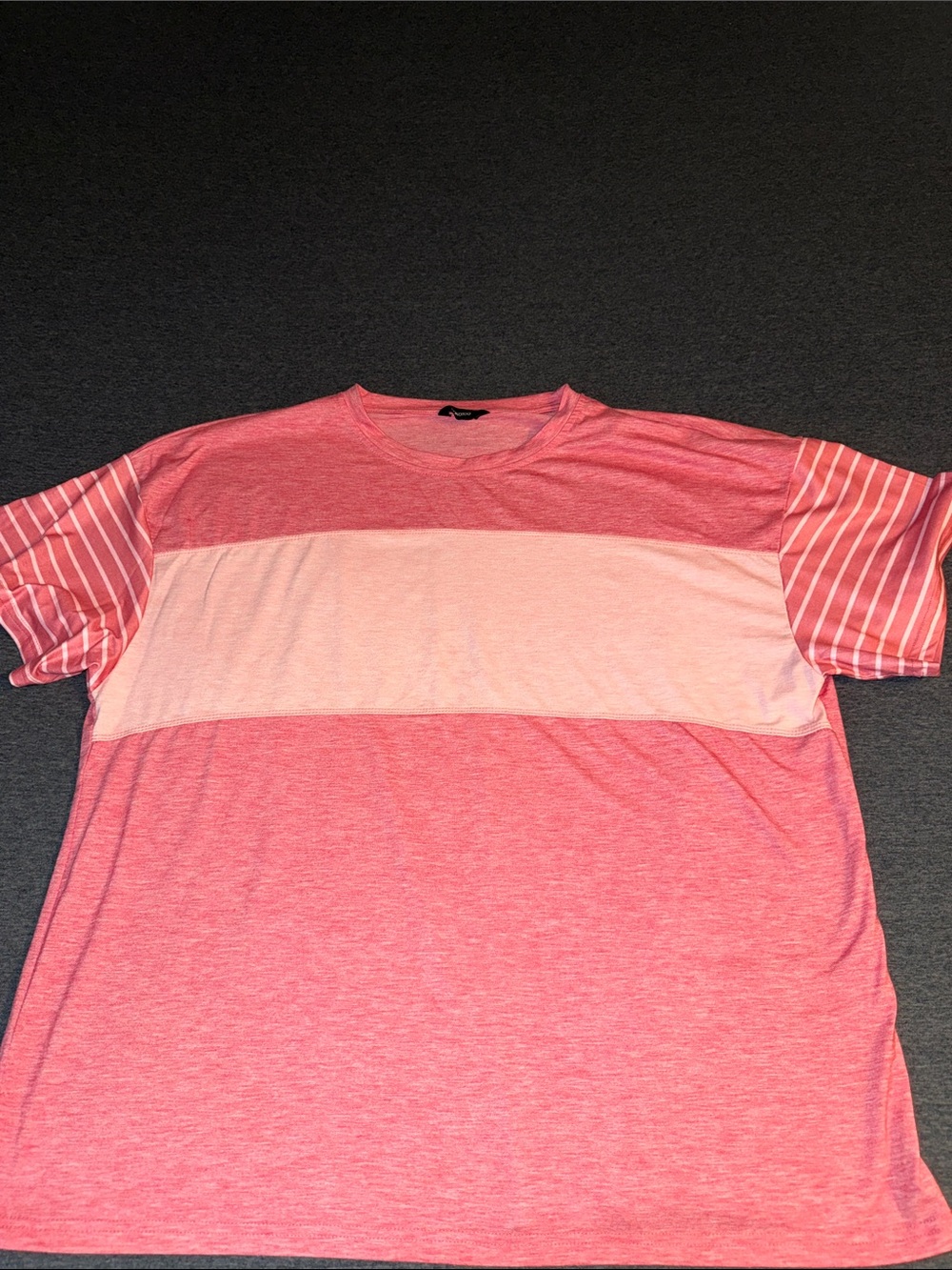 Women's Pink Striped Short Sleeve Colorblock Tee